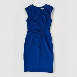 Calvin Klein Sheath Dress Side Ruche Cobalt Blue Minimalist Workwear Women's 2